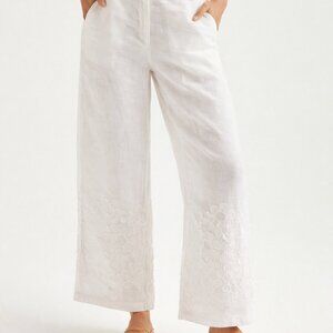 LaFabbricaDelLino White Linen Wide Leg Pants M Italian Boho Resort Coastal